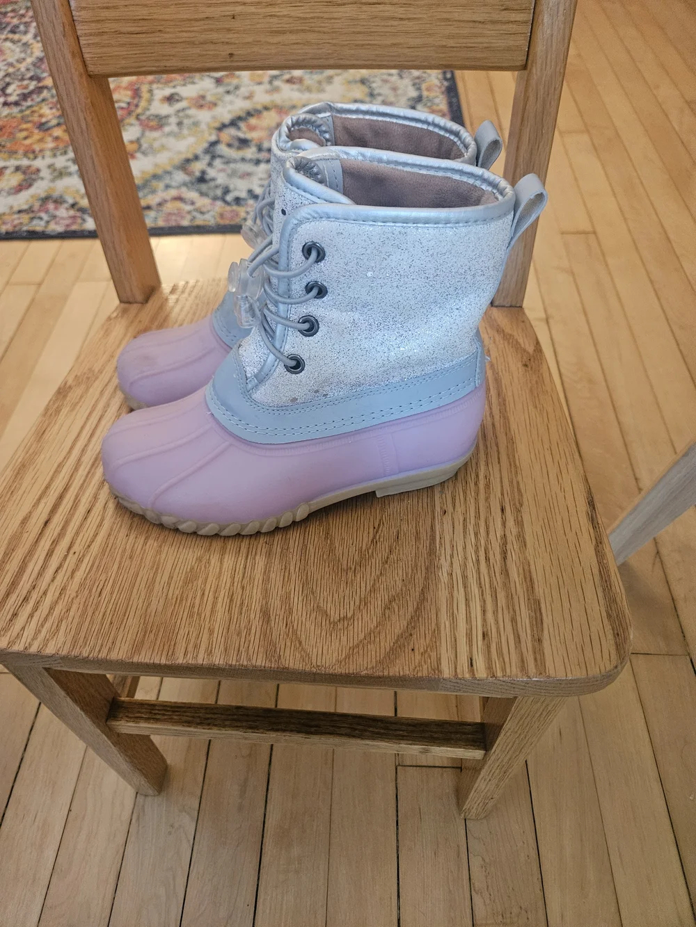 Kids Glitter Rain Boots - Pink and Silver